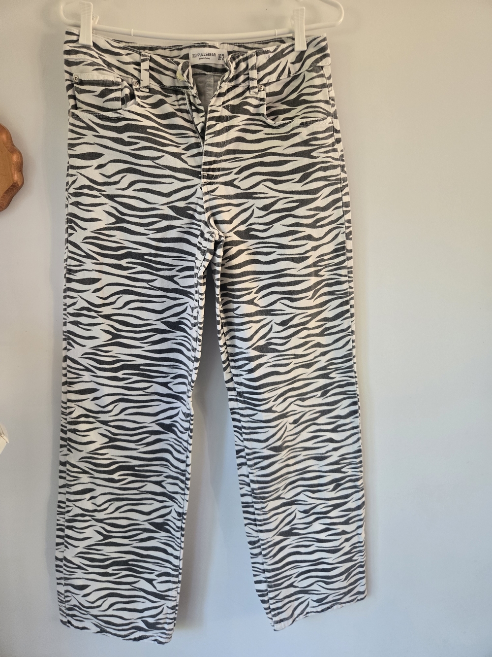 Pull&Bear Zebra-Print Straight-Leg Jeans - Black & White